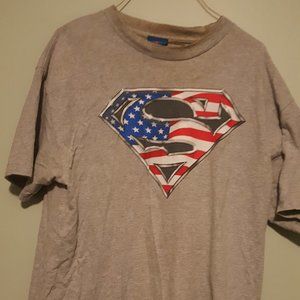 Vintage Superman DC Comics Short Sleeve Gray Red White Blue T- Shirt Sz. L